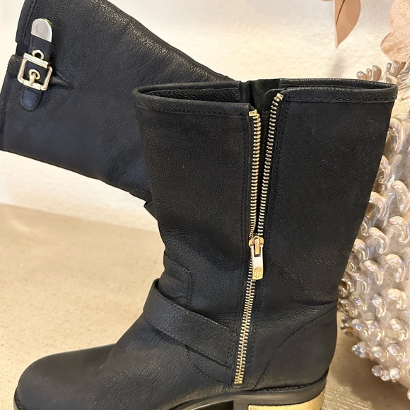 Women’s Black Mid-Calf Leather Biker Boots - Picture 6 of 12